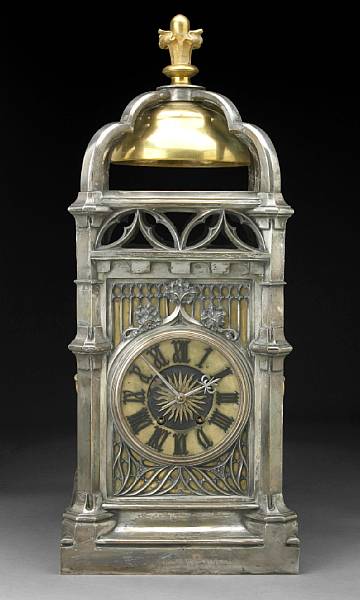 Appraisal: A French Gothic Revival silvered bronze shelf clock second half