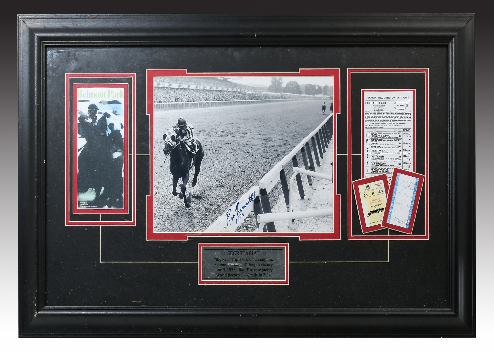 Appraisal: RON TURCOTTE AUTOGRAPHED SECRETARIAT PHOTO Finish line photograph signed by