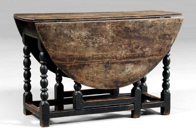 Appraisal: William and Mary oak drop-leaf table gate-leg with ring and