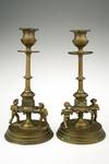 Appraisal: CANDLESTICKS - Pair of th C brass candlesticks with nautical