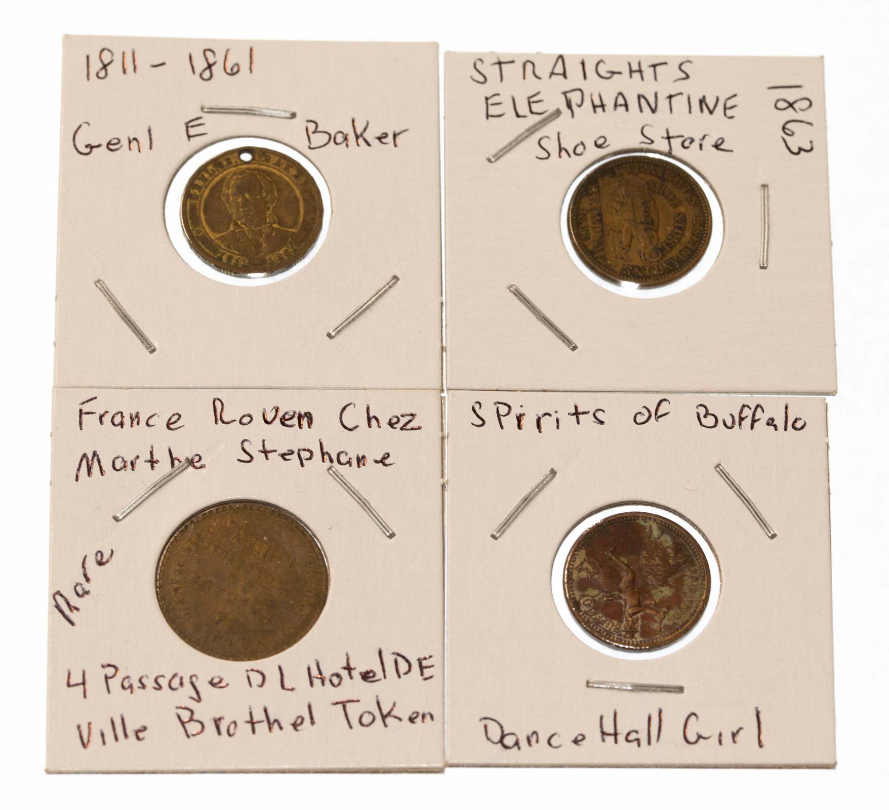 Appraisal: COLLECTION OF FOUR SCARCE TOKENS Obv Where Are We Going