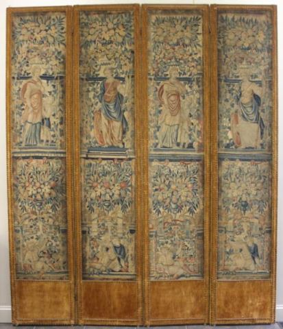 Appraisal: Outstanding Antique Tapestry Four PanelScreen Probably th century French Aubusson