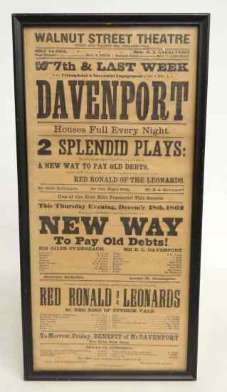 Appraisal: Early broadside ''Walnut Street Theatre Philadelphia'' dated sight '' x