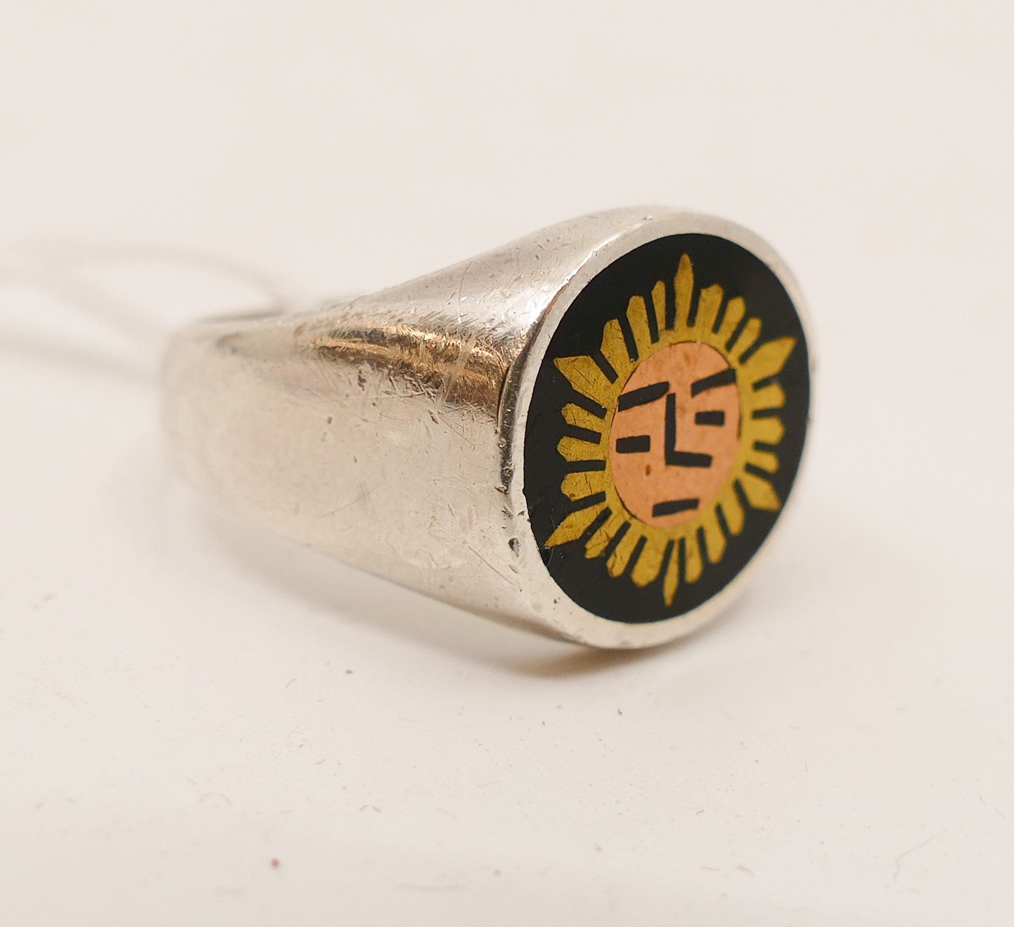 Appraisal: Mexican Sterling Copper Brass Inlay Sun Men's Ring Size -