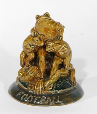 Appraisal: Football' a rare Doulton Lambeth stoneware frog sculpture by George