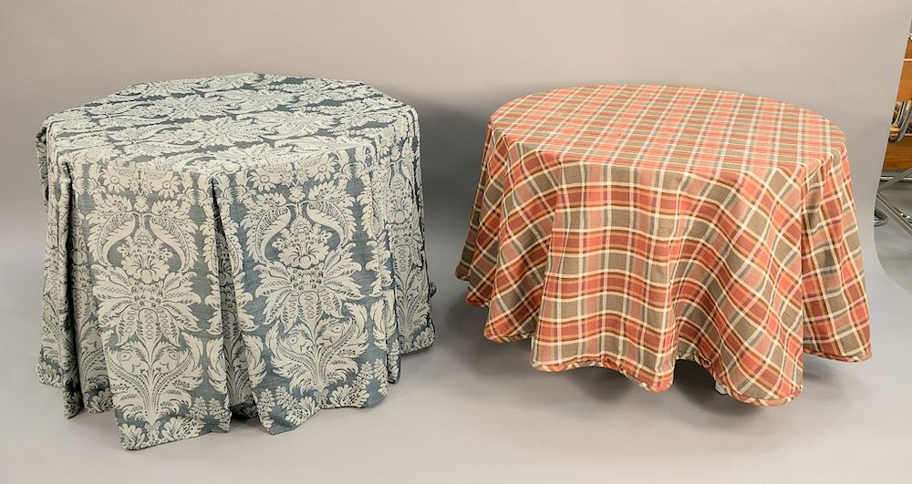 Appraisal: Two tables with custom upholstered table cloths one in shape