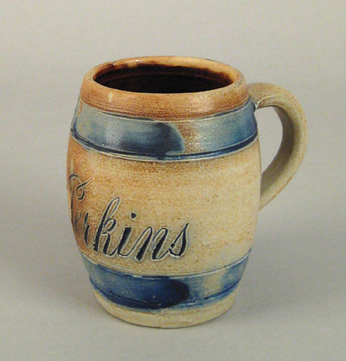 Appraisal: American stoneware mug th c inscribed J A Perkins h