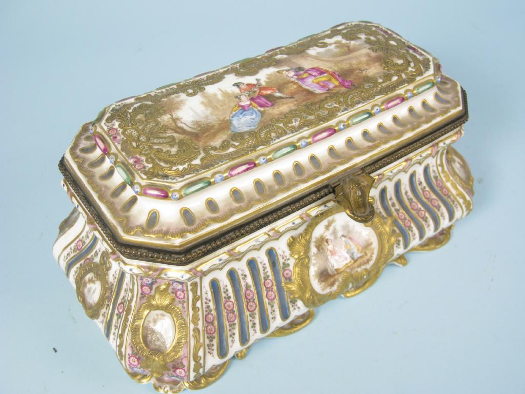 Appraisal: A th Century Sevres type Casket of sarcophagus shape painted