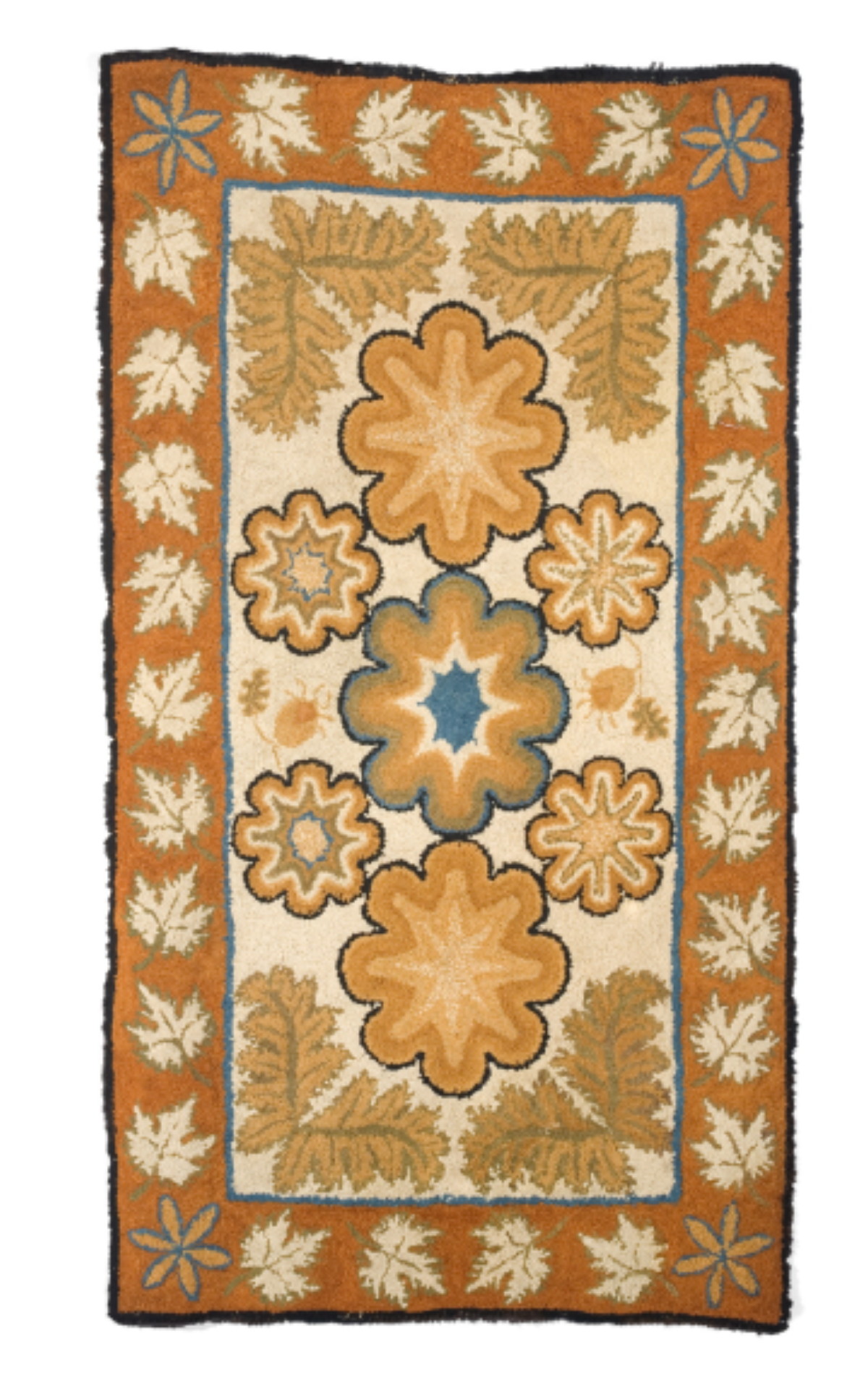 Appraisal: NEW ENGLAND YARN-SEWN SHIRRED RUG WITH STYLIZED FLORAL CENTER AND