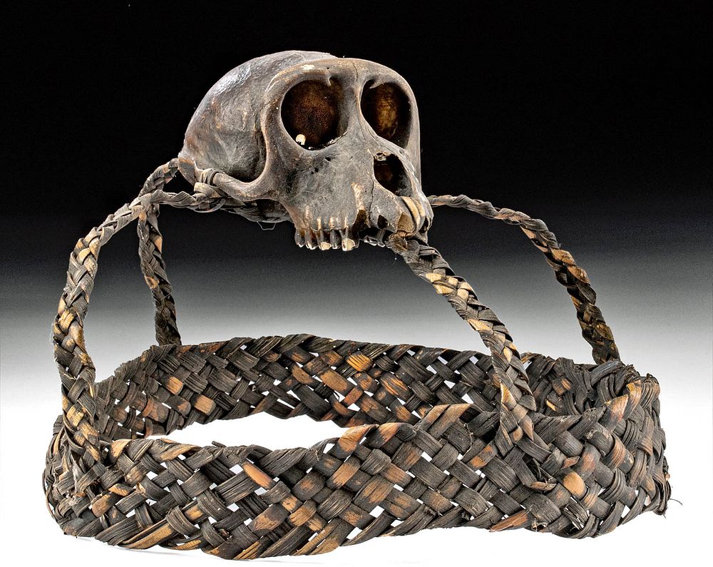 Appraisal: th C Philippine Rattan Headdress w Monkey Skull Southeast Asia