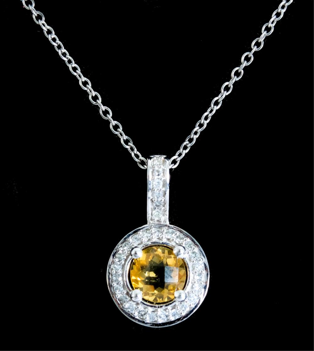 Appraisal: K WHITE GOLD CITRINE DIAMOND PENDANT NECKLACE k white gold