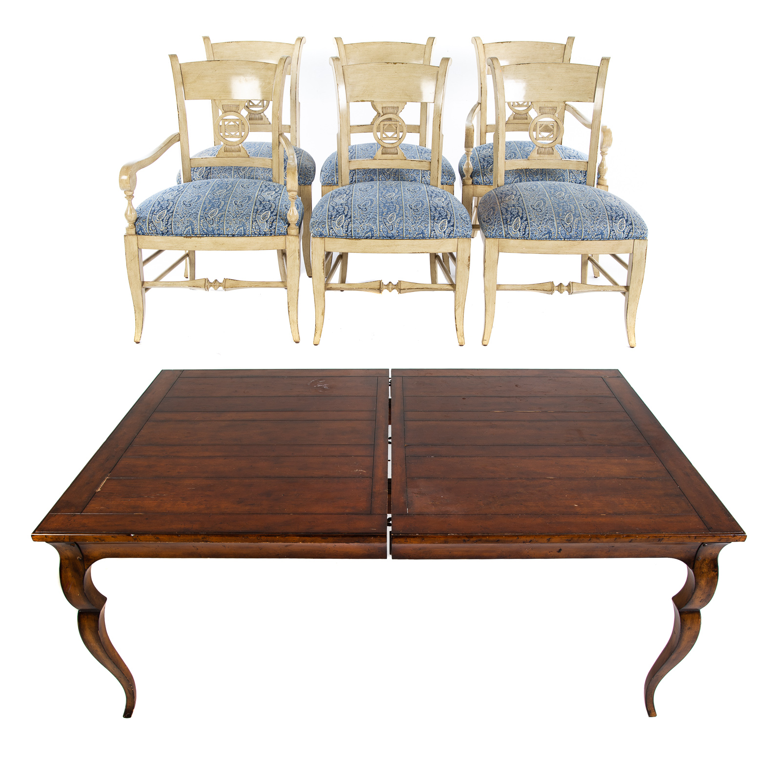 Appraisal: WOODBRIDGE FRENCH COUNTRY TABLE CHAIRS th century table in H