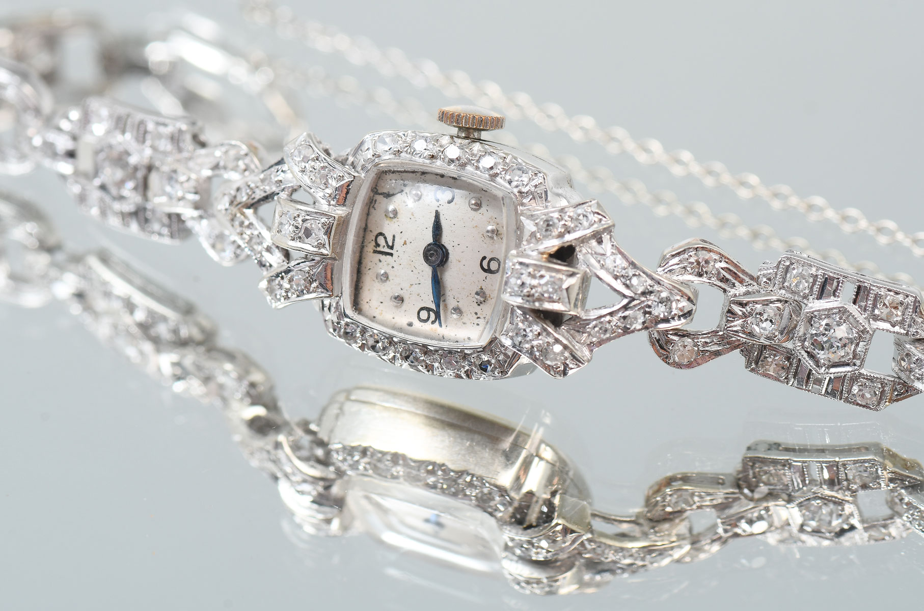 Appraisal: VINTAGE PLATINUM K DIAMOND WATCH AND BRACELET Gorgeous diamond set