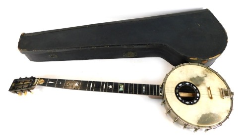 Appraisal: An FC Wilkes banjo with ebonised handle and mother of