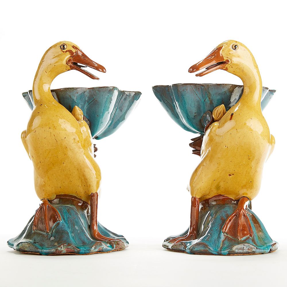 Appraisal: Pair Chinese th c Biscuit Glazed Porcelain Duck Bowls A