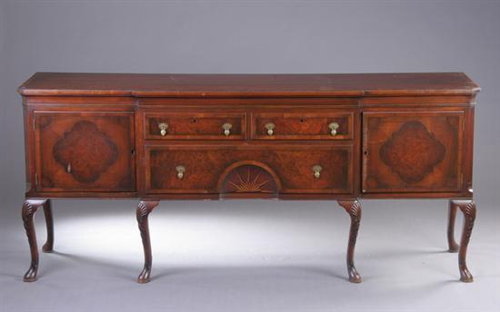 Appraisal: EDWARDIAN GEORGIAN STYLE SIDEBOARD early th century Mahogany crossbanded breakfronted