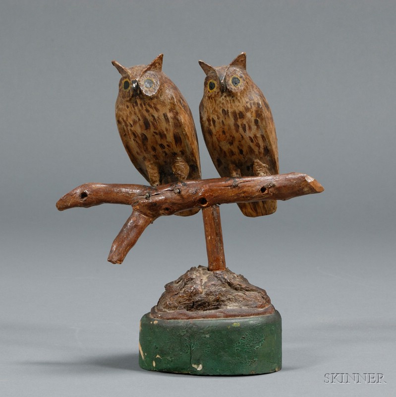 Appraisal: Two Carved and Painted Wooden Owl Figures by Enoch Benner