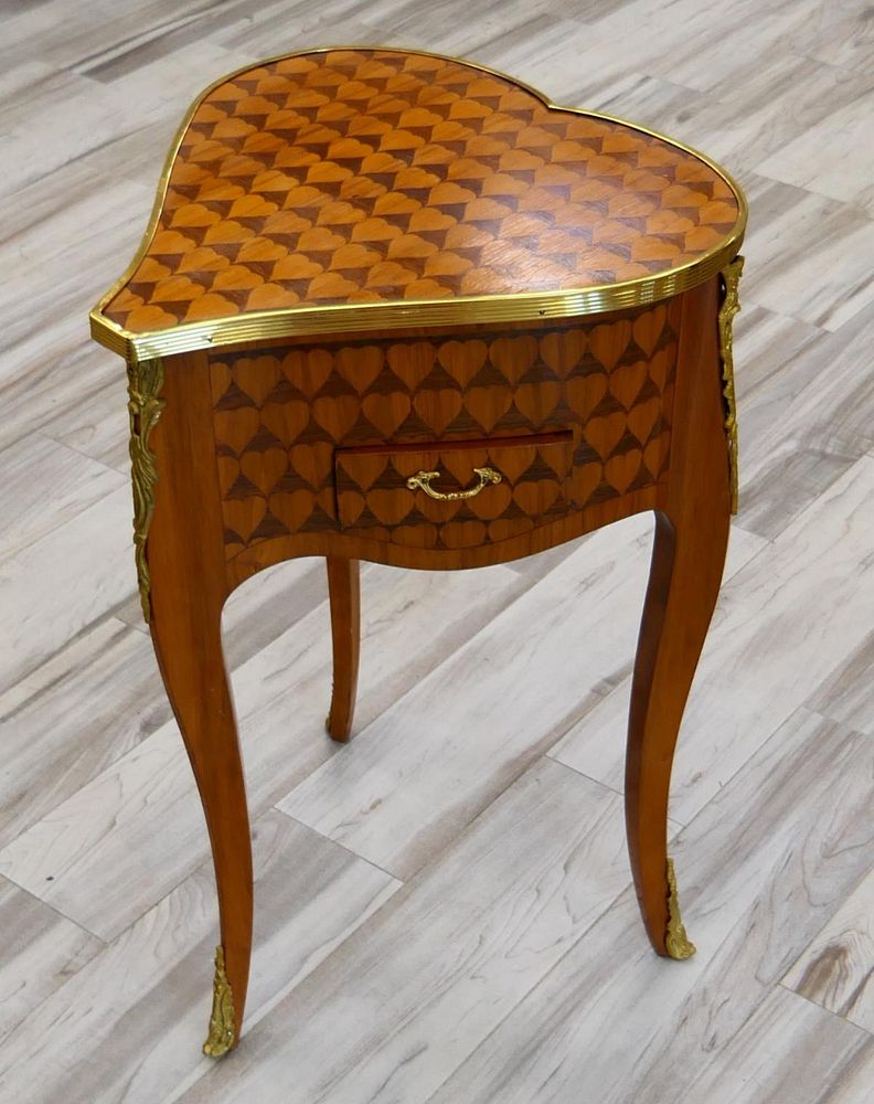 Appraisal: RARE HEART SHAPE PARQUETRY BRONZE CLAD SIDE TABLE Similar to