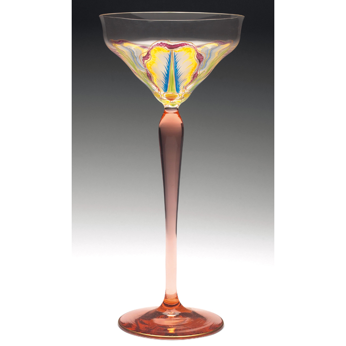 Appraisal: Ehrenfeld Koln wine glass peach stem with painted orchids on