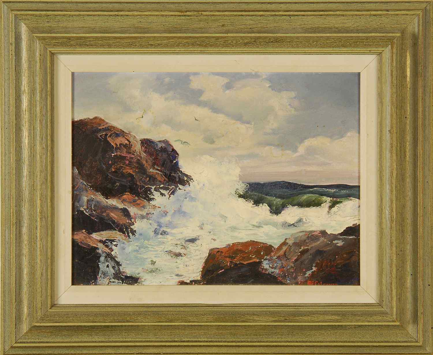 Appraisal: MARGUERITE E FALCONERCape Cod ContemporarySeagulls soaring over a rocky coastal