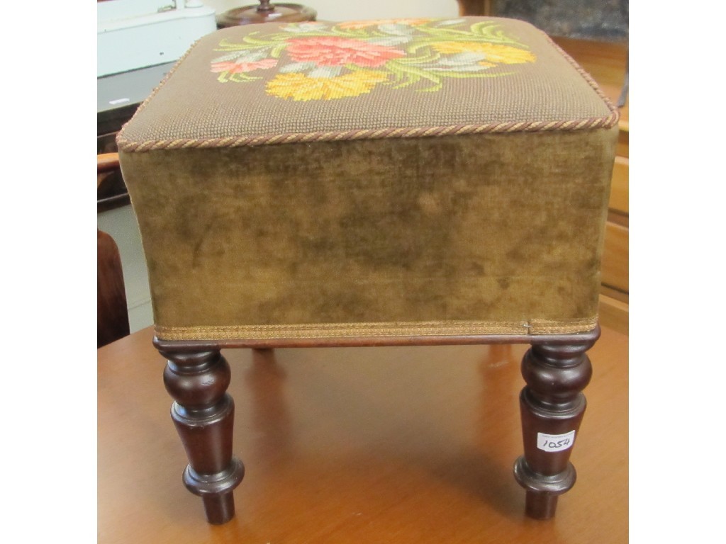 Appraisal: Mahogany stool with tapestry top