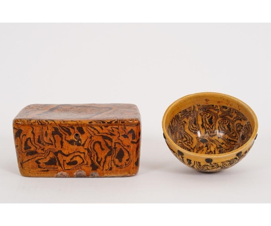 Appraisal: Chinese earthenware brown glazed box with small hole together with