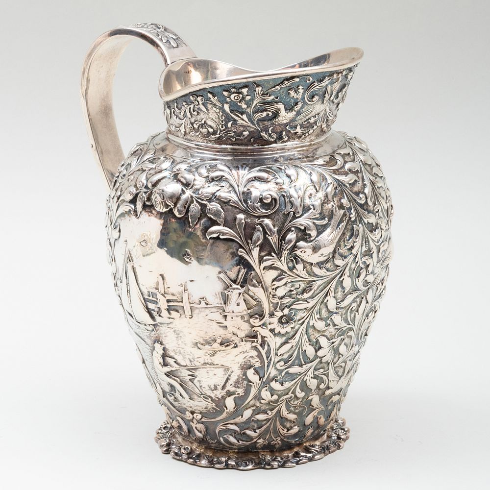 Appraisal: Dutch Silver Repouss and Engraved Pitcher Fineness mark ' '