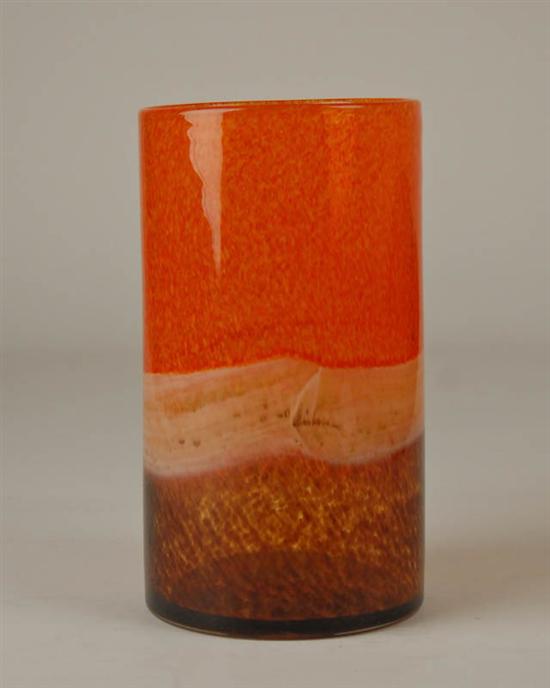 Appraisal: Large Modernist Orange Glass Cylinder Vase unsigned with finely polished