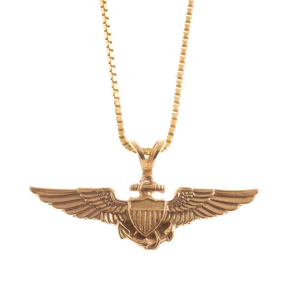 Appraisal: A US Naval Aviator Pendant on Gold Chain A K