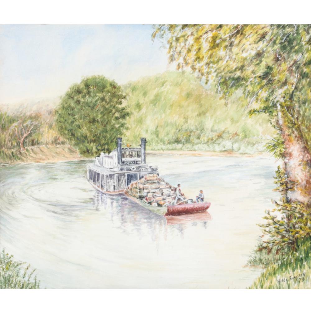 Appraisal: HILDA FEATTER AMERICAN TH CENTURY UNTITLED RIVER BARGE WATERCOLOR ON