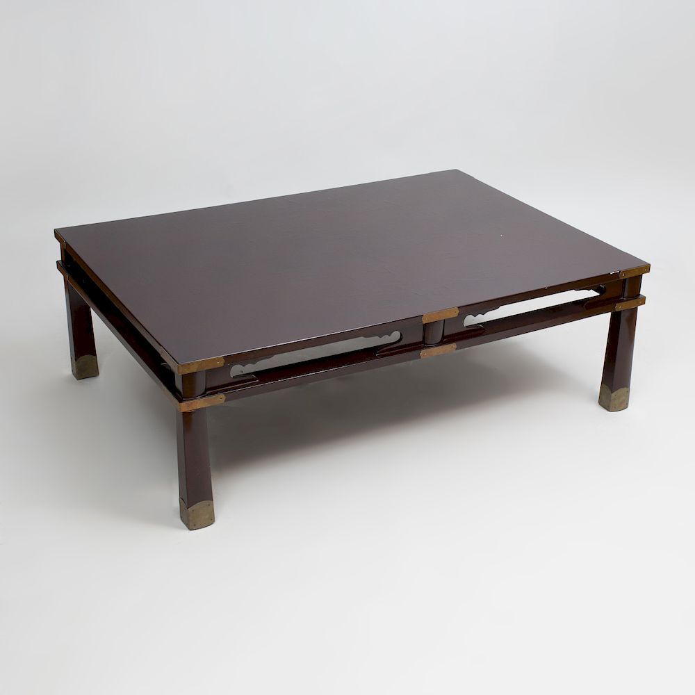 Appraisal: Japanese Brass-Mounted Brown Lacquer Low Table x x in Condition