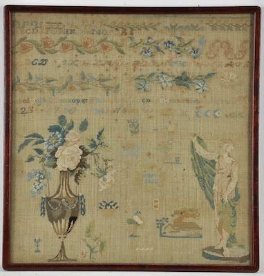 Appraisal: A Framed Sampler Silk cross stitch on thin tan linen