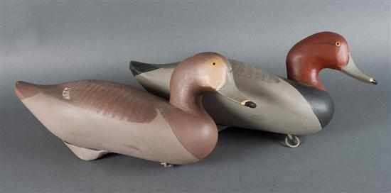 Appraisal: Pair of carved and painted wood working duck decoys R