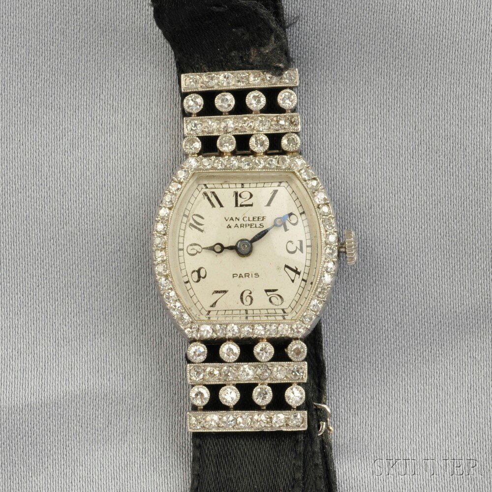 Appraisal: Art Deco Platinum and Diamond Wristwatch Van Cleef Arpels Paris