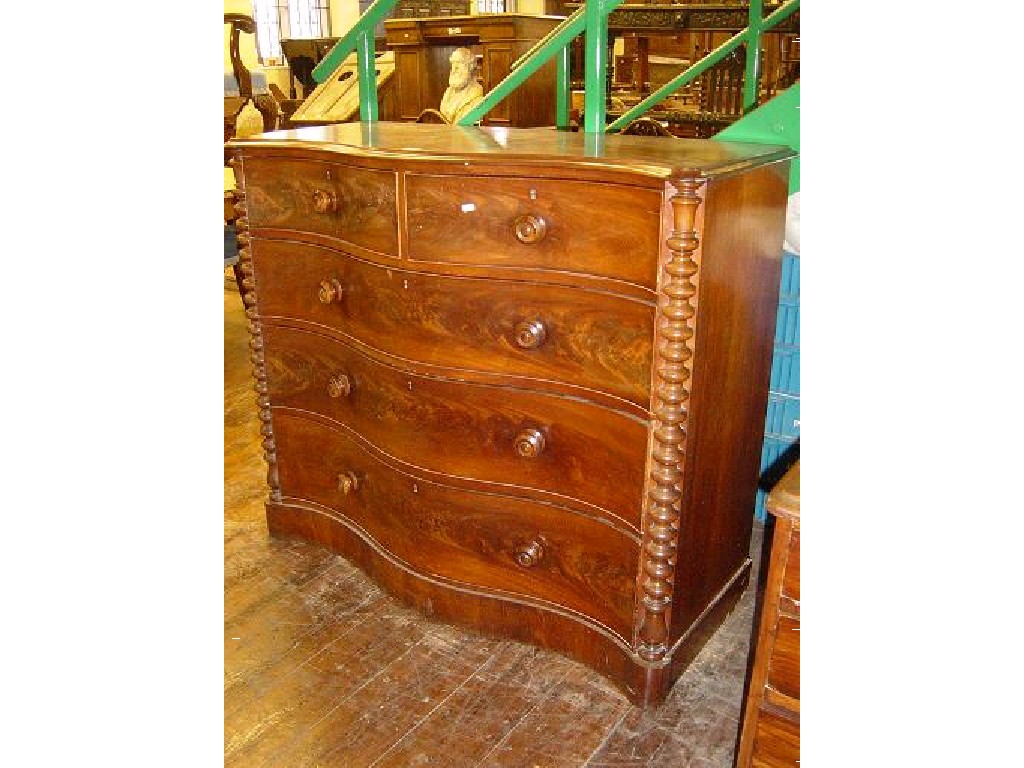 Appraisal: A Victorian mahogany chest with serpentine front enclosing three long