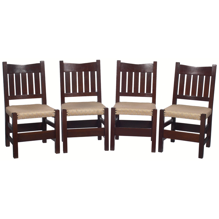 Appraisal: Gustav Stickley dining chairs set of four V back form