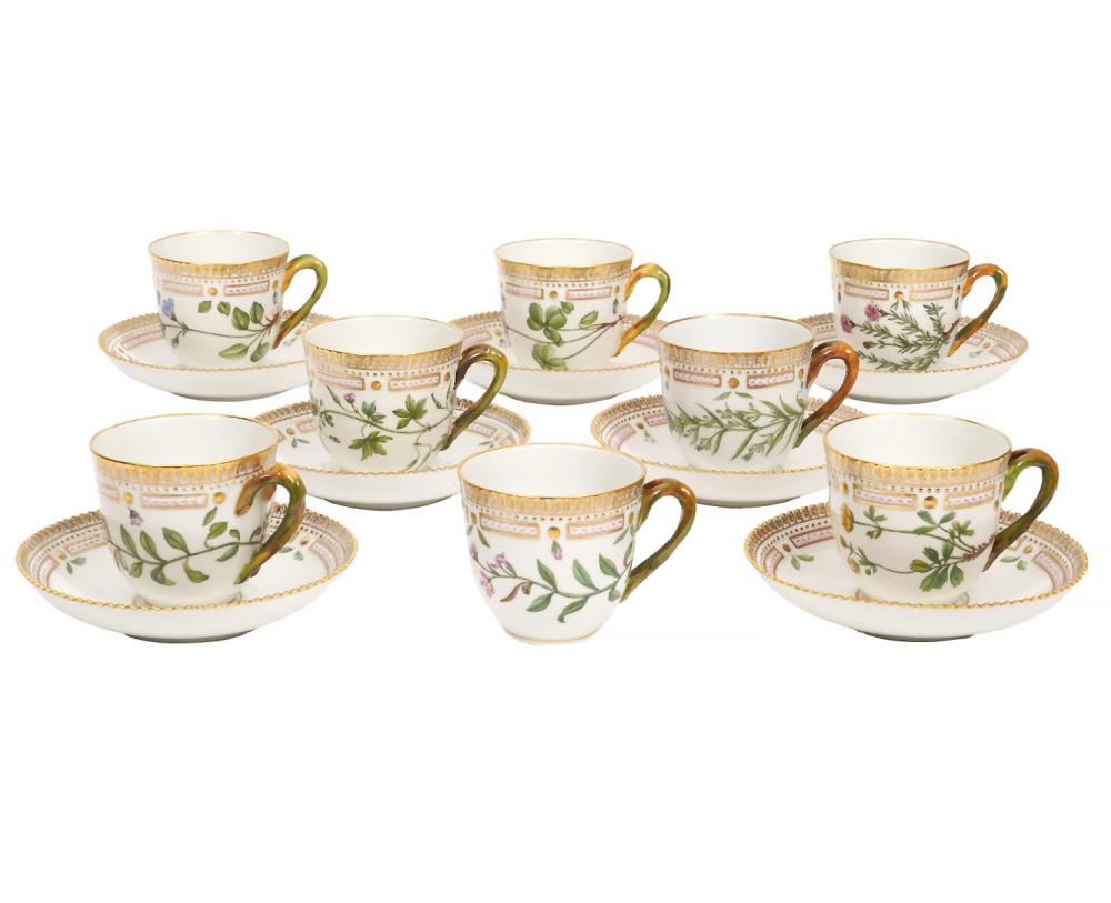 Appraisal: ROYAL COPENHAGEN 'FLORA DANICA' CUPS SAUCERSRoyal Copenhagen Flora Danica cups