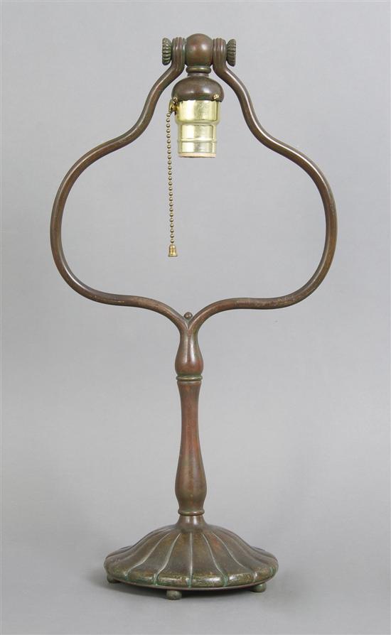 Appraisal: A Tiffany Studios Bronze Harp Lamp Base Height inches