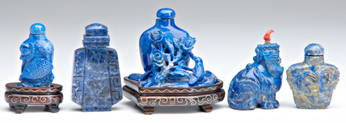 Appraisal: CHINESE SNUFF BOTTLES Five lapis lazuli bottles th C one