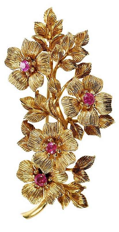 Appraisal: Tiffany Co kt Ruby Brooch flower design four round faceted