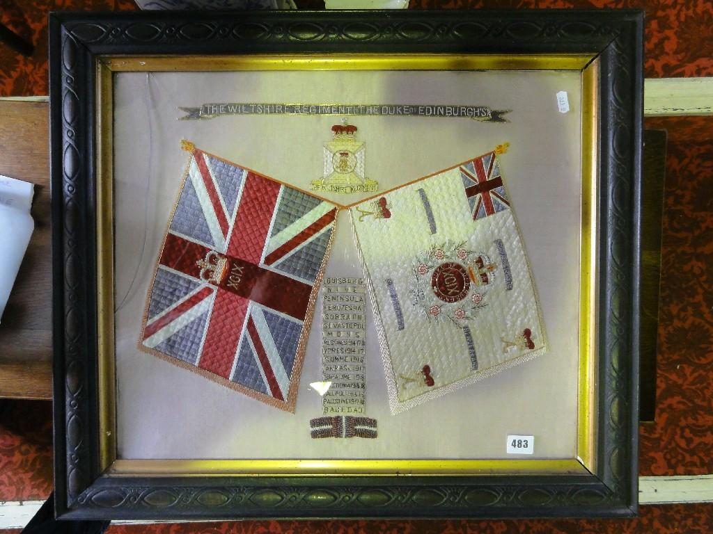 Appraisal: A regimental honours board in silk the Wiltshire Regiment the