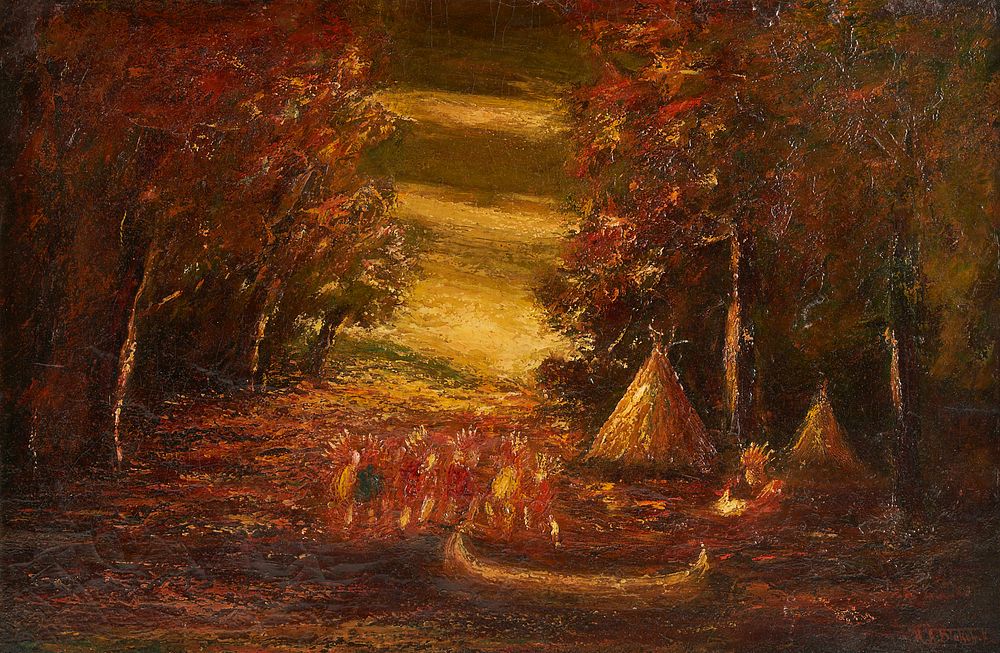 Appraisal: Style of Blakelock Indian Encampment Oil on Canvas Style of