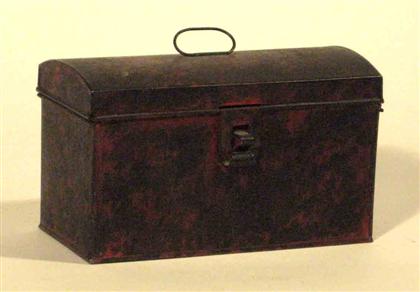 Appraisal: Painted and grained tin document box With dome lid painted