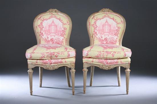 Appraisal: PAIR LOUIS XVI STYLE PAINTED BALLOON-BACK CHAIRS th century with