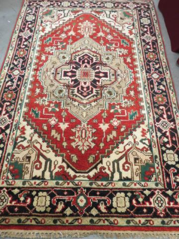 Appraisal: Heriz Persian Handmade Rug central medallion thick pile fine coloring