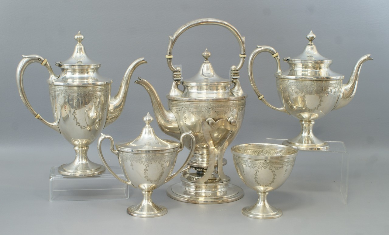 Appraisal: pc Schofield sterling silver teaset classical engraved pattern no c