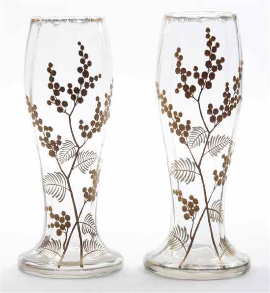 Appraisal: A Pair of Continental Enameled Glass Vases each of baluster