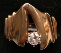 Appraisal: K Yellow Gold and Diamond Ring V-shaped K yellow gold