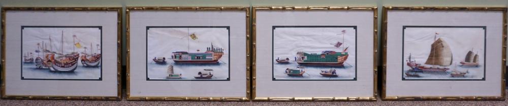 Appraisal: FOUR EAST ASIAN WATERCOLOR ON SILK BOATING SCENES FRAME OF