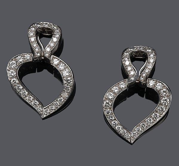 Appraisal: A pair of diamond earrings Boris LeBeau signed Boris LeBeau